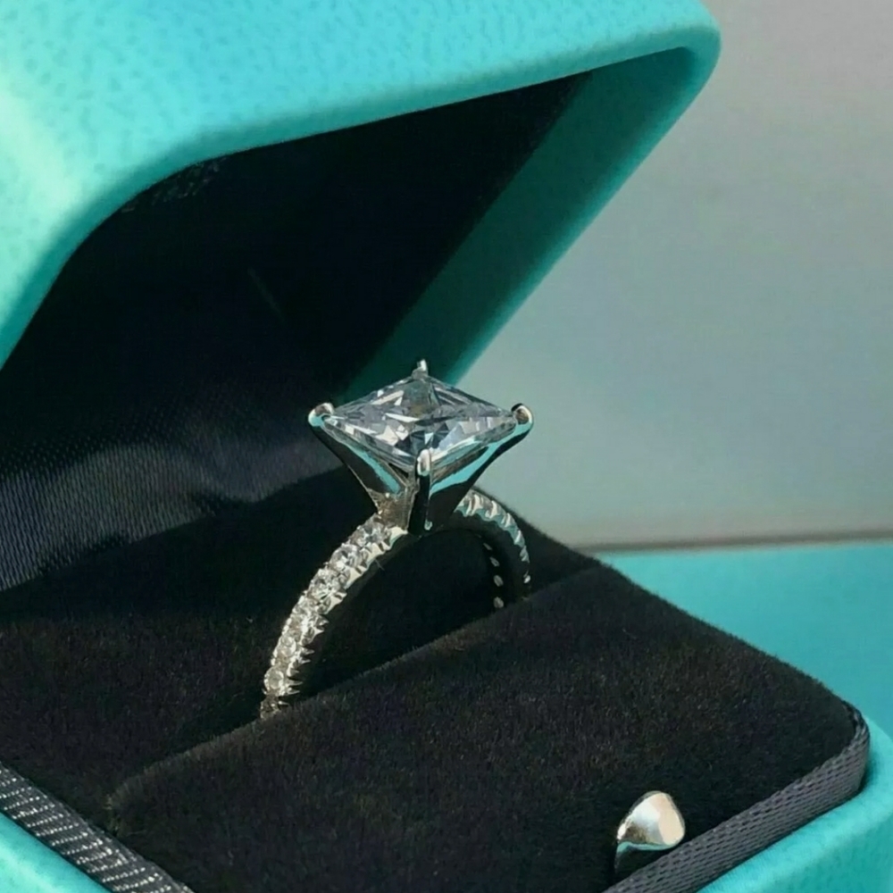 $950  2CT Princess Simulated Cut 14k White Gold Solitaire - Picture 2 of 7